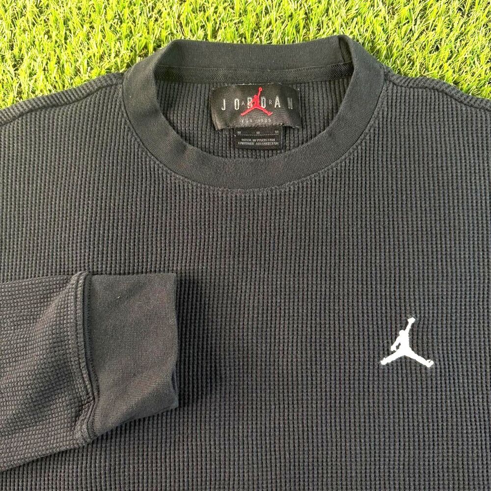 Nike Jordan Waffle Knit Black Sweatshirt Medium Black Jumpman Essential Y2K